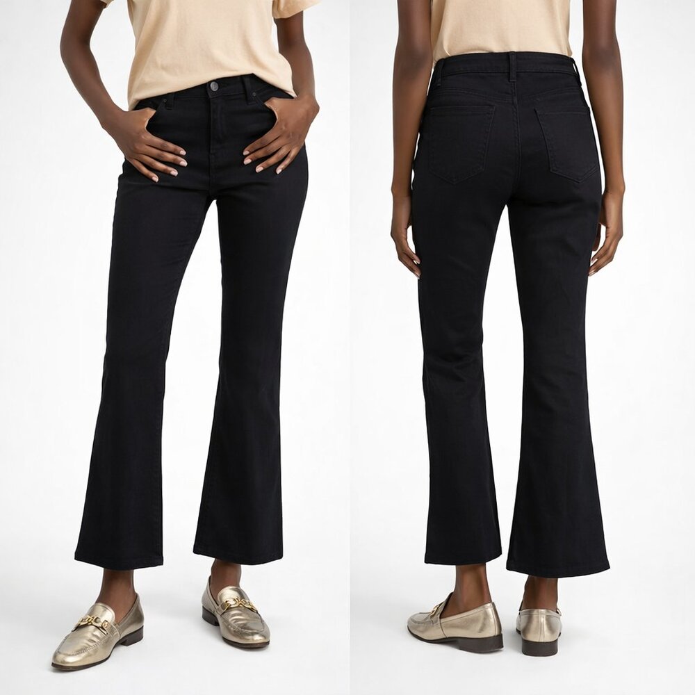 Nili Lotan Hadley Cropped Flare Jeans Black High Rise Minimal Designer Size 4